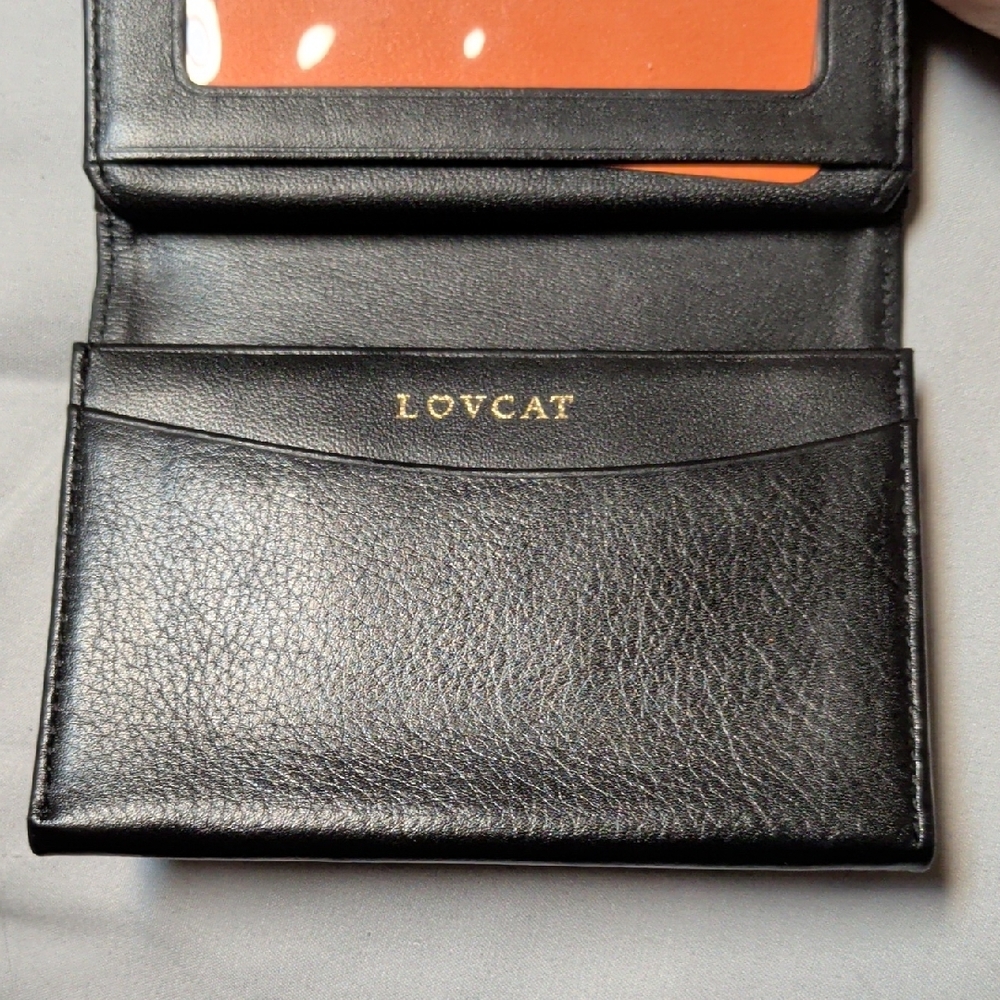 LOVCAT Black Leather Compact Wallet with Gold Hardware - Picture 6 of 8